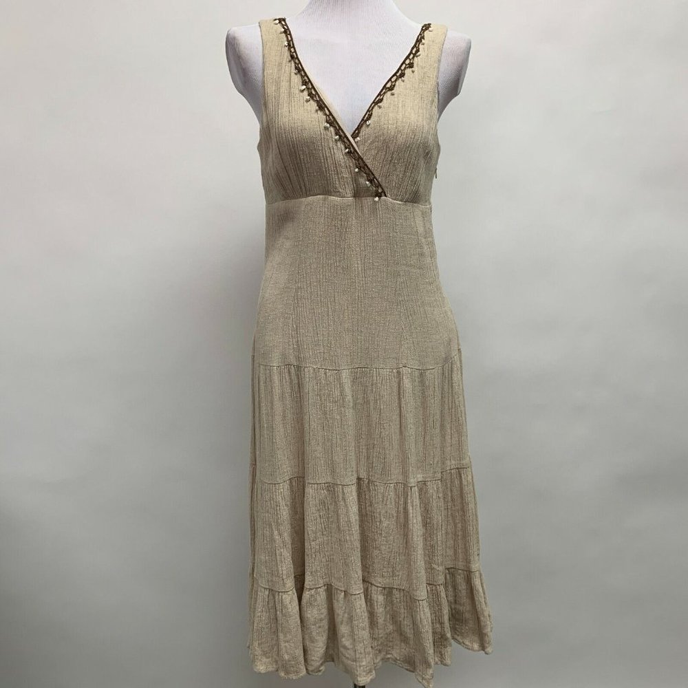 Sheri Martin Women's Dress Size 6 Beige Sleeveless Tiered‎ Linen Blend
